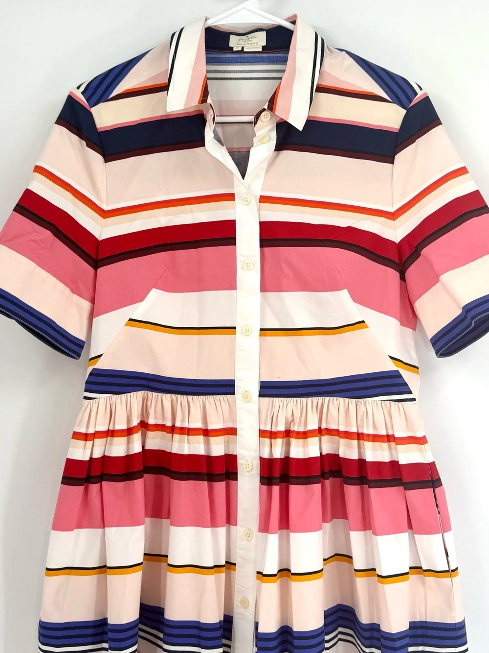 Kate Spade New York Berber Preppy Vibrant Horizontal Stripe Shirtdress, Size 10